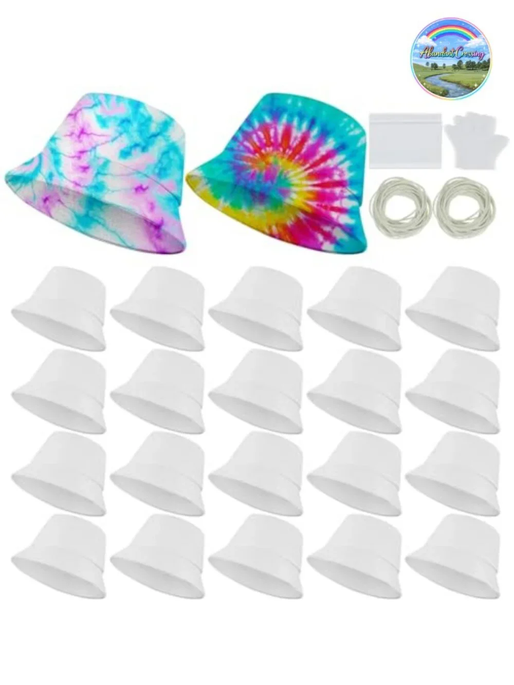 20 Pack Cotton Bucket Hat DIY Tie Dye Craft Kit with Accessories for Sun